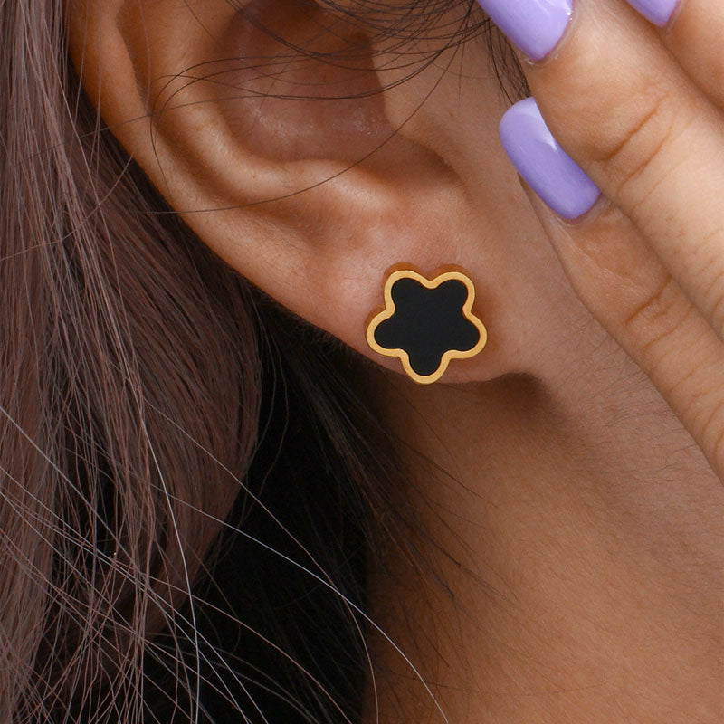 Black Flower Studs